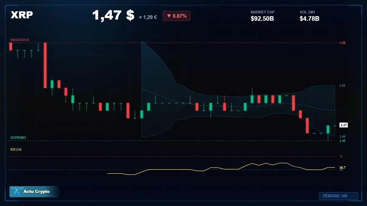 Graphique du cours XRP à 1.47 $ Analyse technique du cours de XRP de ripple à 1.47 $ aujourd'hui