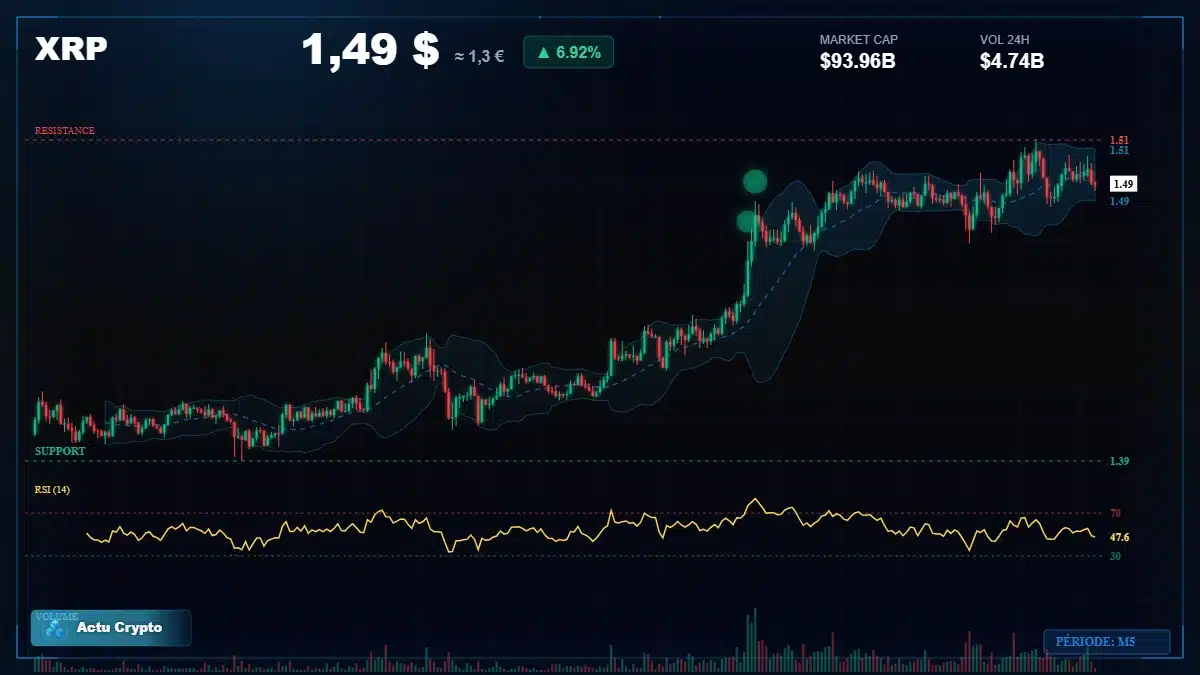 Graphique du cours XRP à 1.49 $ Analyse technique du cours de XRP de ripple à 1.49 $ aujourd'hui