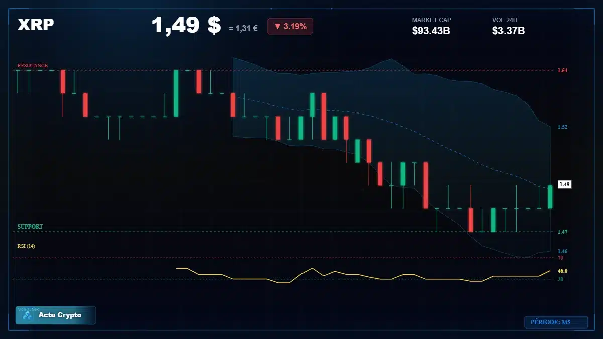 Graphique du cours XRP à 1.49 $ Analyse technique du cours de XRP de ripple à 1.49 $ aujourd'hui