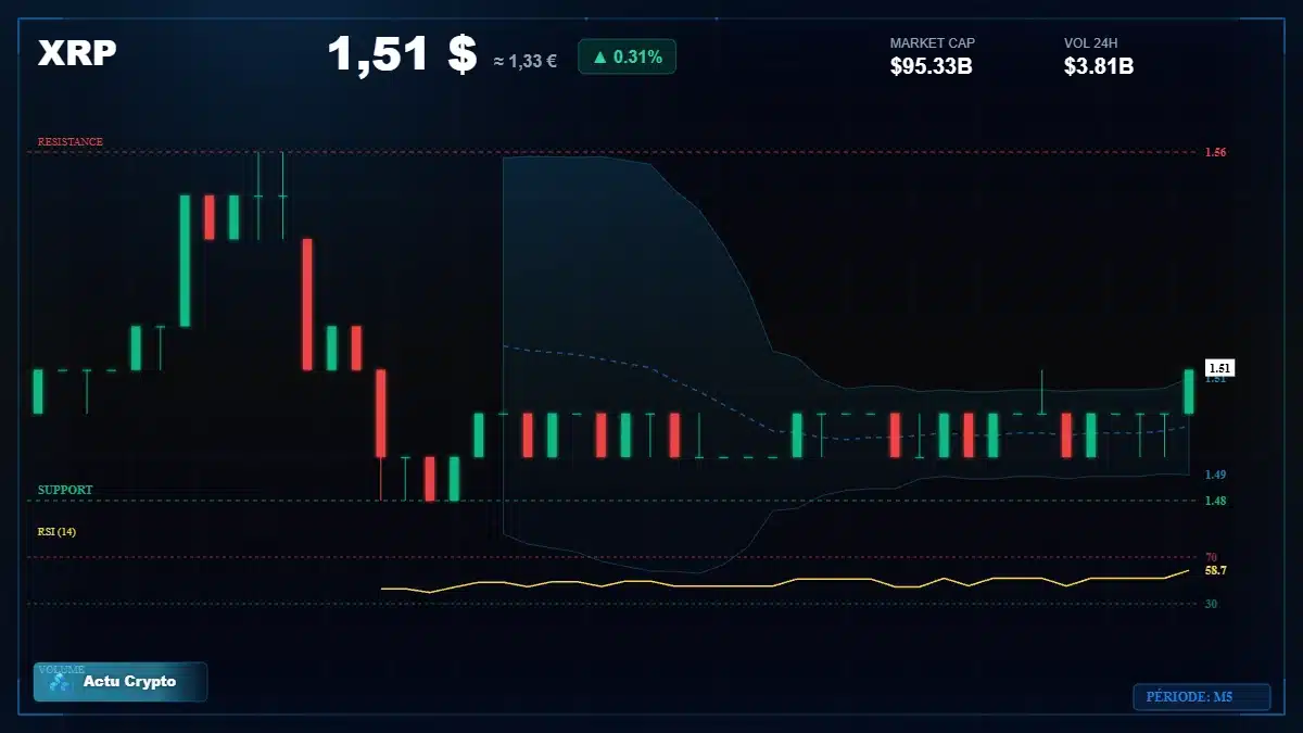 Graphique du cours XRP à 1.51 $ Analyse technique du cours de XRP de ripple à 1.51 $ aujourd'hui