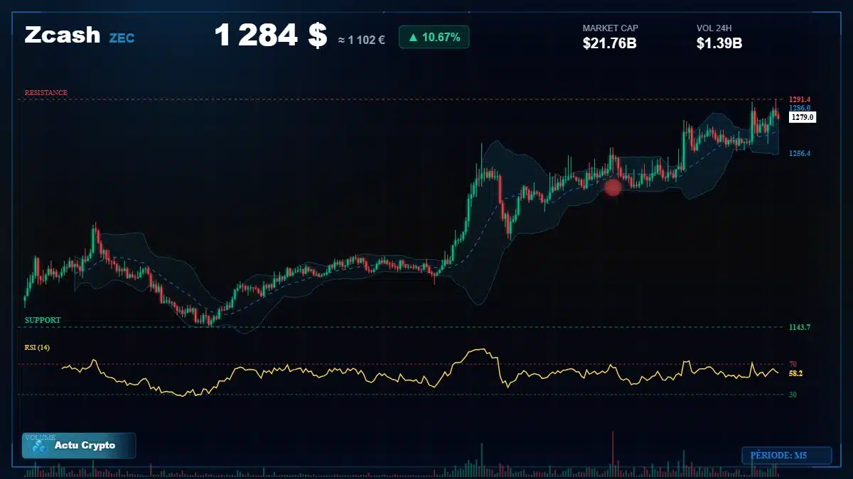 Graphique du cours Zcash à 1284 $ Analyse technique du cours de Zcash de zcash à 1284 $ aujourd'hui