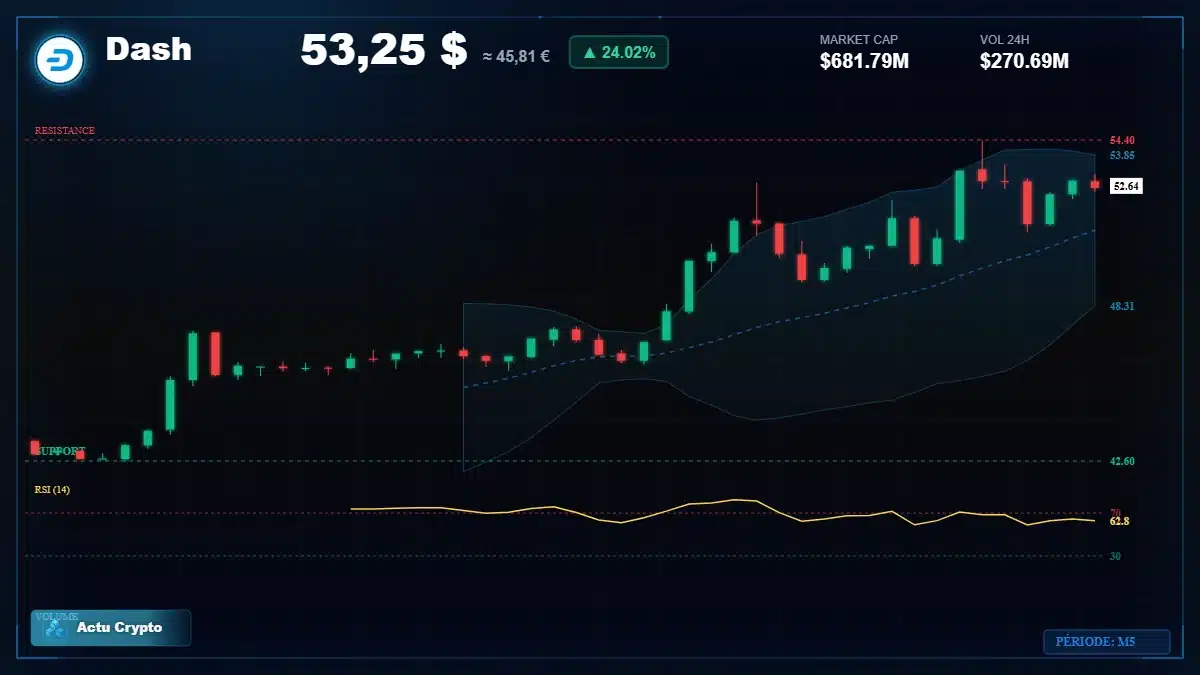 Graphique du cours Dash Analyse technique du cours Dash avec données de marché récentes