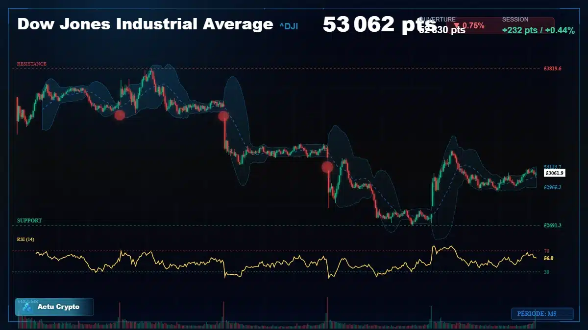 Graphique du cours Dow Jones Industrial Average (^DJI) Analyse technique du cours Dow Jones Industrial Average (^DJI) avec données de marché récentes