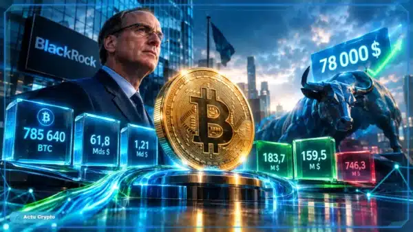 Pièce Bitcoin éclairée en vert, symbole du retour des entrées chez BlackRock