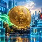 Pièce Bitcoin face à des flux institutionnels ralentissant près de 84 000 dollars