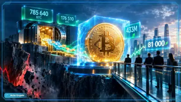 Pièce Bitcoin éclairée en vert et or, illustrant le retour des flux institutionnels