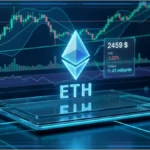 Graphique d'analyse technique montrant le prix de l'Ethereum à 2459 dollars avec des indicateurs de marché