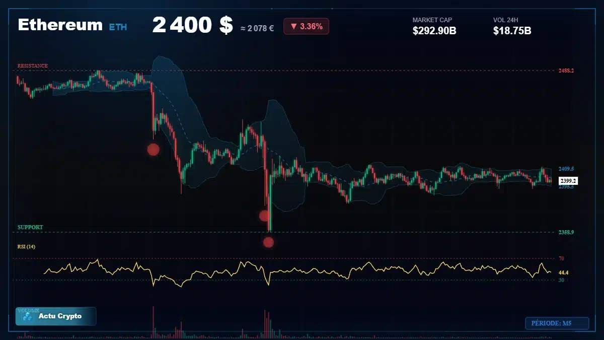 Graphique du cours Ethereum (ETH) Analyse technique du cours Ethereum (ETH) avec données de marché récentes