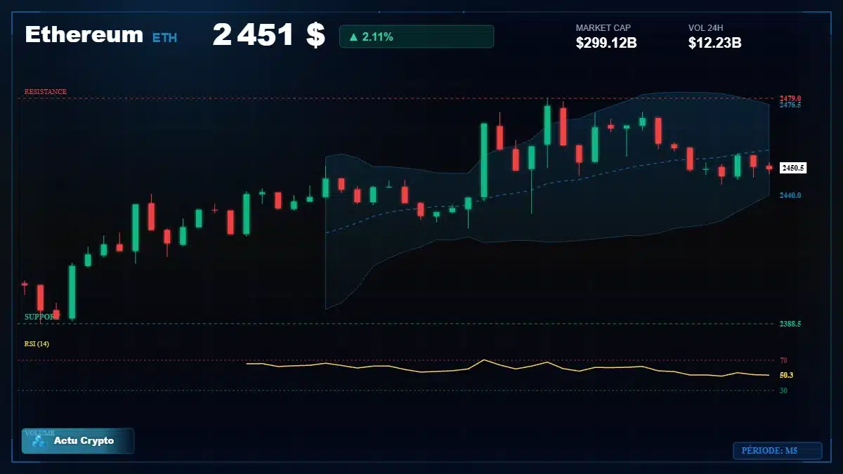 Graphique du cours Ethereum (ETH) Analyse technique du cours Ethereum (ETH) avec données de marché récentes