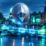 Pièce Ethereum lumineuse illustrant la réduction du gaz pour un transfert ETH