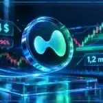 Symbole Hyperliquid HYPE en hologramme devant un graphique technique montrant une zone de support et une correction de