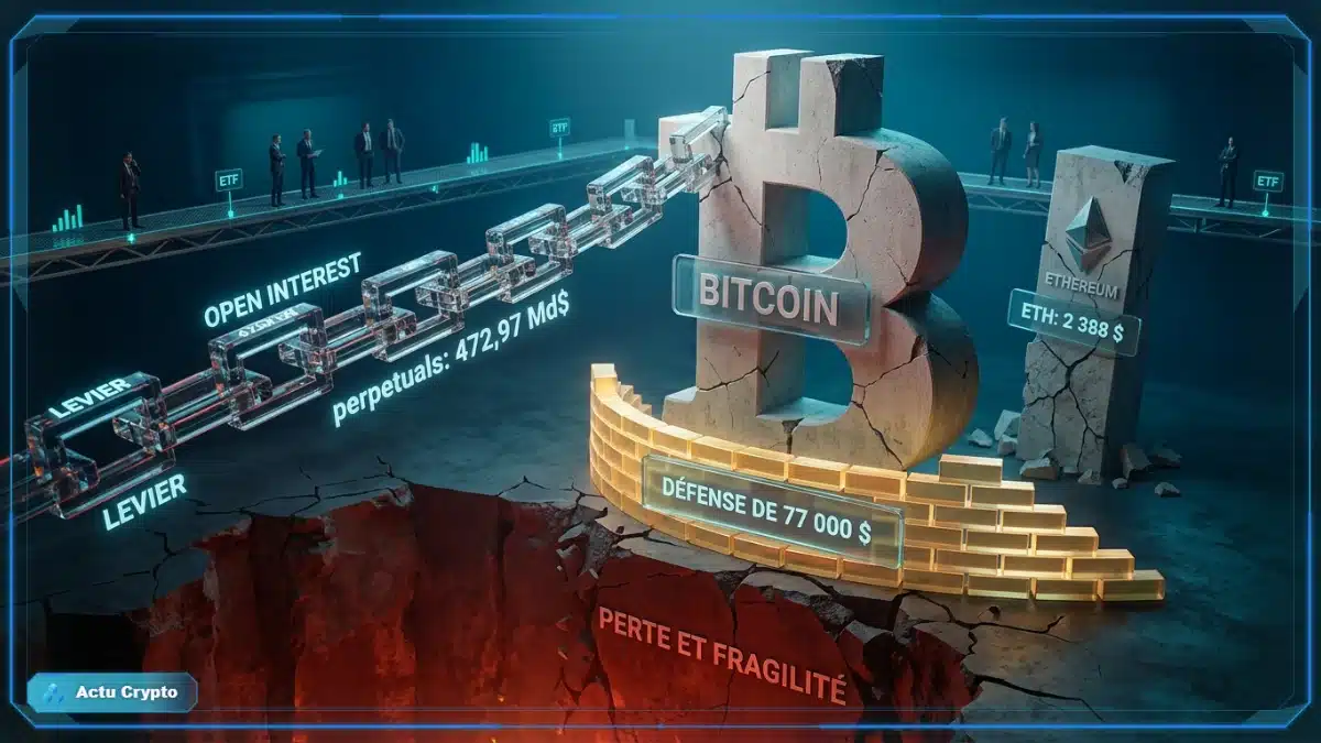 Marché crypto avec Bitcoin autour de 77 000 dollars et open interest en hausse