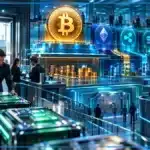 Photo réaliste d’un centre institutionnel où de nouveaux paniers ETF alimentent principalement Bitcoin tout en diffusant progressivement des capitaux vers Ethereum, XRP, Solana et plusieurs altcoins.