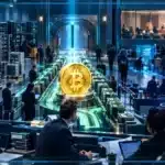 Photo réaliste d’un centre institutionnel où les capitaux se concentrent sur Bitcoin proche de 80 000 dollars tandis que le levier recule et que quelques altcoins surperforment.