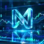 Logo NEAR Protocol en hologramme 3D devant un graphique haussier avec niveaux techniques et volume