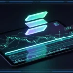 Logo Solana en hologramme devant un graphique baissier proche de son support technique