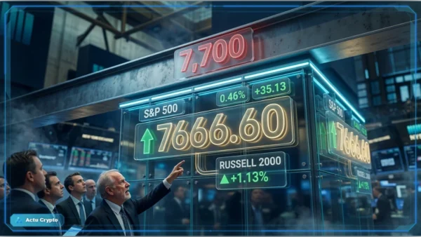 Courbe du S&P 500 en hausse sous la résistance des 7 700 points