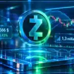 Symbole Zcash ZEC en hologramme devant un graphique de marché avec résistance et indicateurs techniques
