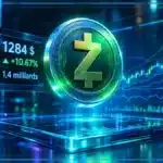 Symbole Zcash en 3D devant un graphique de marché avec la zone de résistance et la hausse récente de ZEC