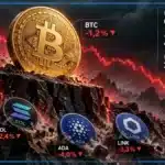 Photo réaliste d’un gestionnaire conservant Bitcoin au centre de son portefeuille pendant que les expositions à Ethereum, Solana et d’autres altcoins sont réduites plus fortement.