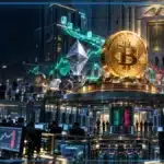 Photo réaliste de Bitcoin stabilisé au-dessus de 80 000 dollars avec Ethereum et plusieurs altcoins en reprise inégale, tandis que les flux ETF divergent avant la décision de la Fed.