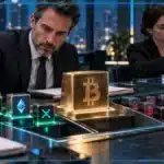 Photo réaliste d’un gérant renforçant plusieurs altcoins après leur rebond quotidien, tandis que Bitcoin conserve la plus grande allocation et que certaines positions dérivées sont réduites en arrière-plan.