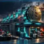 Photo réaliste d’un Bitcoin proche du seuil des 80 000 dollars, avec levier en réduction, flux ETF plus faibles et pression macro liée aux taux américains et au pétrole avant la Fed.