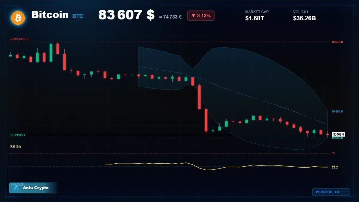 Graphique du cours Bitcoin (BTC) Analyse technique du cours Bitcoin (BTC) avec données de marché récentes