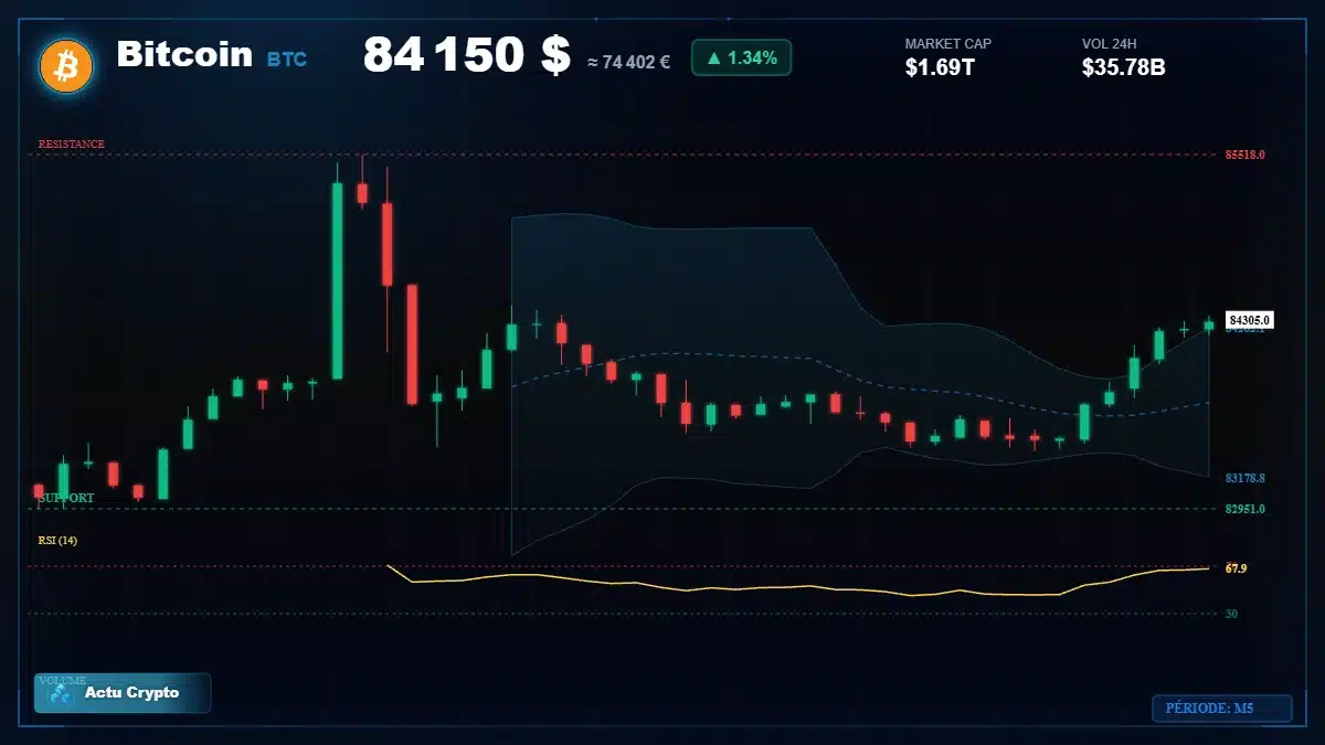 Graphique du cours Bitcoin (BTC) Analyse technique du cours Bitcoin (BTC) avec données de marché récentes