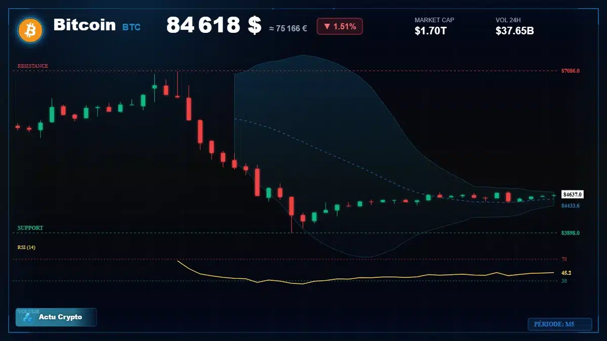 Graphique du cours Bitcoin (BTC) Analyse technique du cours Bitcoin (BTC) avec données de marché récentes