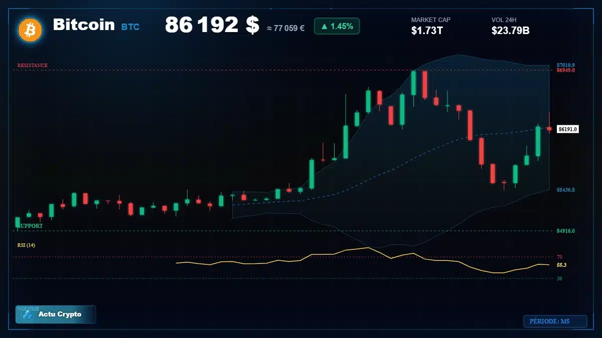 Graphique du cours Bitcoin (BTC) Analyse technique du cours Bitcoin (BTC) avec données de marché récentes