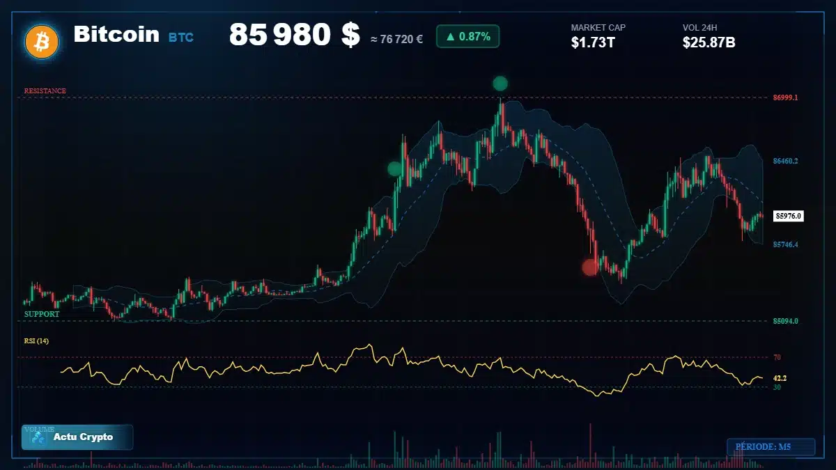 Graphique du cours Bitcoin (BTC) Analyse technique du cours Bitcoin (BTC) avec données de marché récentes