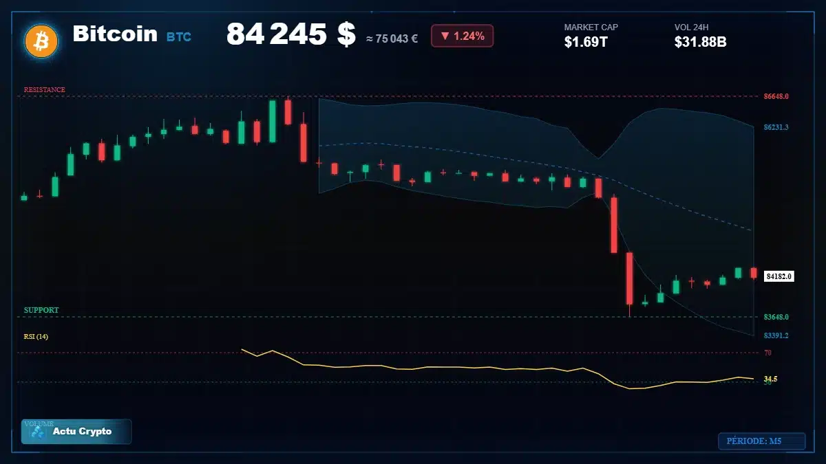 Graphique du cours Bitcoin (BTC) Analyse technique du cours Bitcoin (BTC) avec données de marché récentes