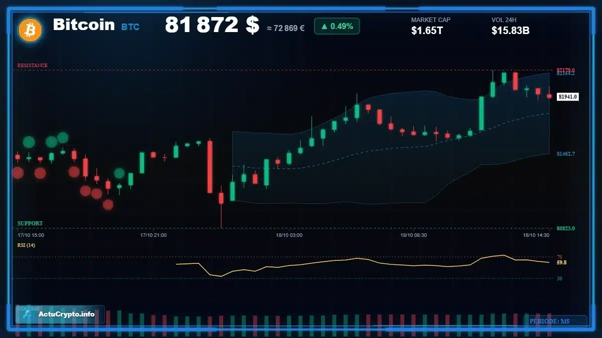 Graphique du cours Bitcoin (BTC) Analyse technique du cours Bitcoin (BTC) avec données de marché récentes