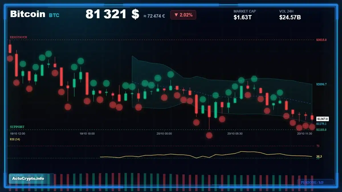 Graphique du cours Bitcoin (BTC) Analyse technique du cours Bitcoin (BTC) avec données de marché récentes