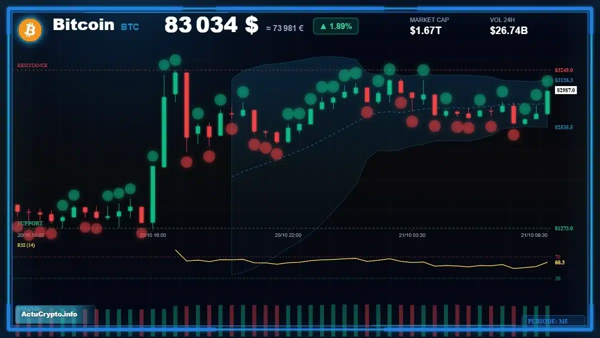 Graphique du cours Bitcoin (BTC) Analyse technique du cours Bitcoin (BTC) avec données de marché récentes
