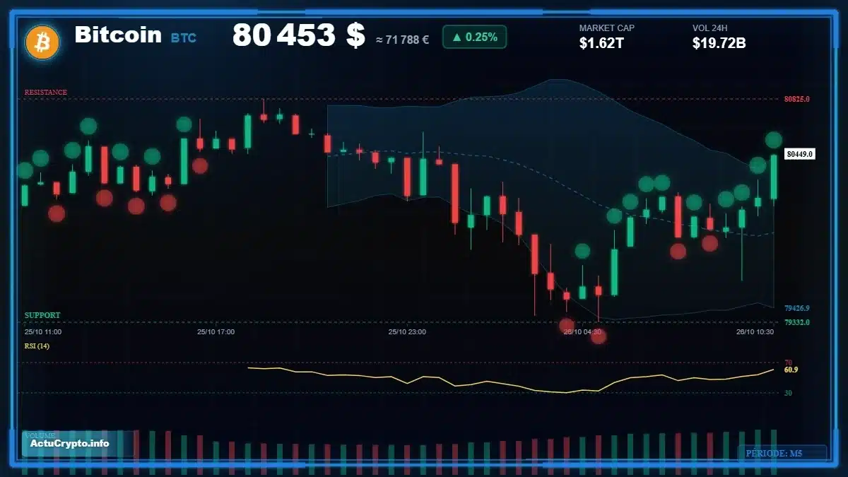 Graphique du cours Bitcoin (BTC) Analyse technique du cours Bitcoin (BTC) avec données de marché récentes
