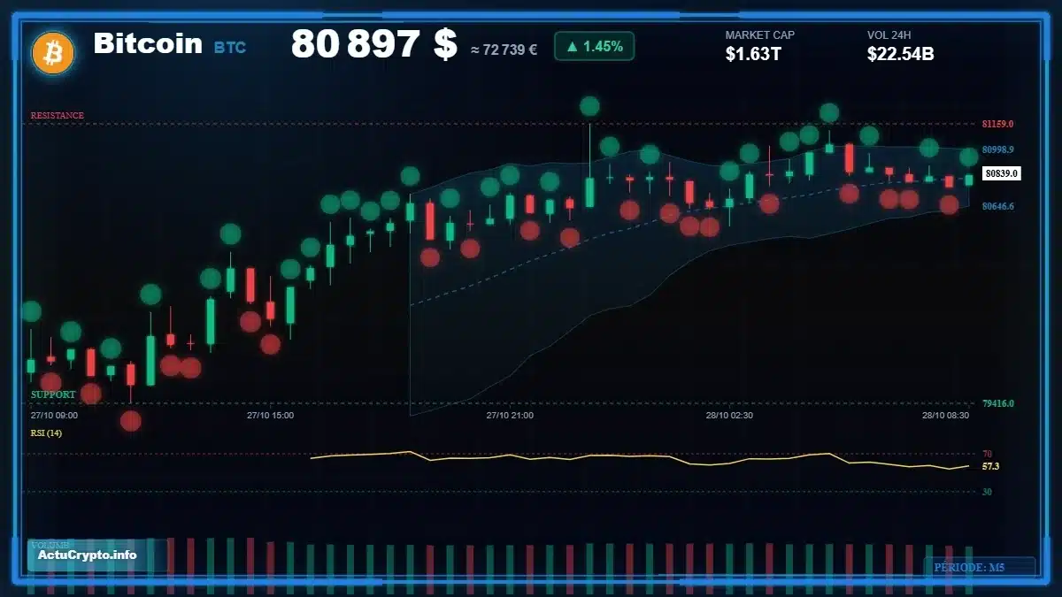 Graphique du cours Bitcoin (BTC) Analyse technique du cours Bitcoin (BTC) avec données de marché récentes