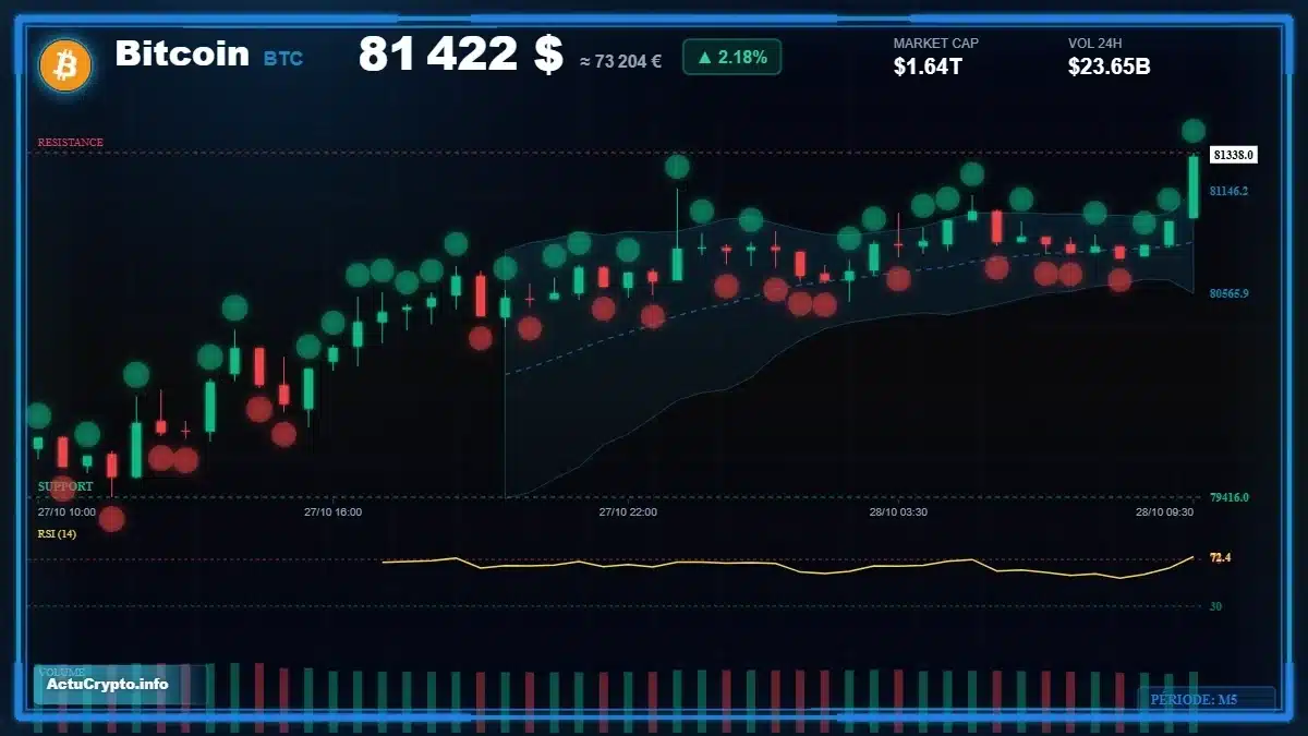 Graphique du cours Bitcoin (BTC) Analyse technique du cours Bitcoin (BTC) avec données de marché récentes
