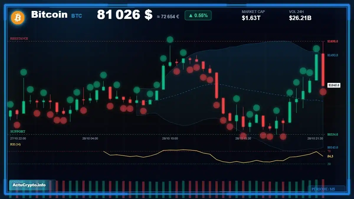 Graphique du cours Bitcoin (BTC) Analyse technique du cours Bitcoin (BTC) avec données de marché récentes