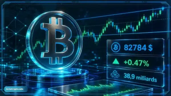 Symbole Bitcoin en 3D devant un graphique de marché et des niveaux de support et de résistance