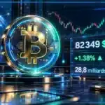 Symbole Bitcoin en 3D devant un graphique de marché avec prix et résistance technique