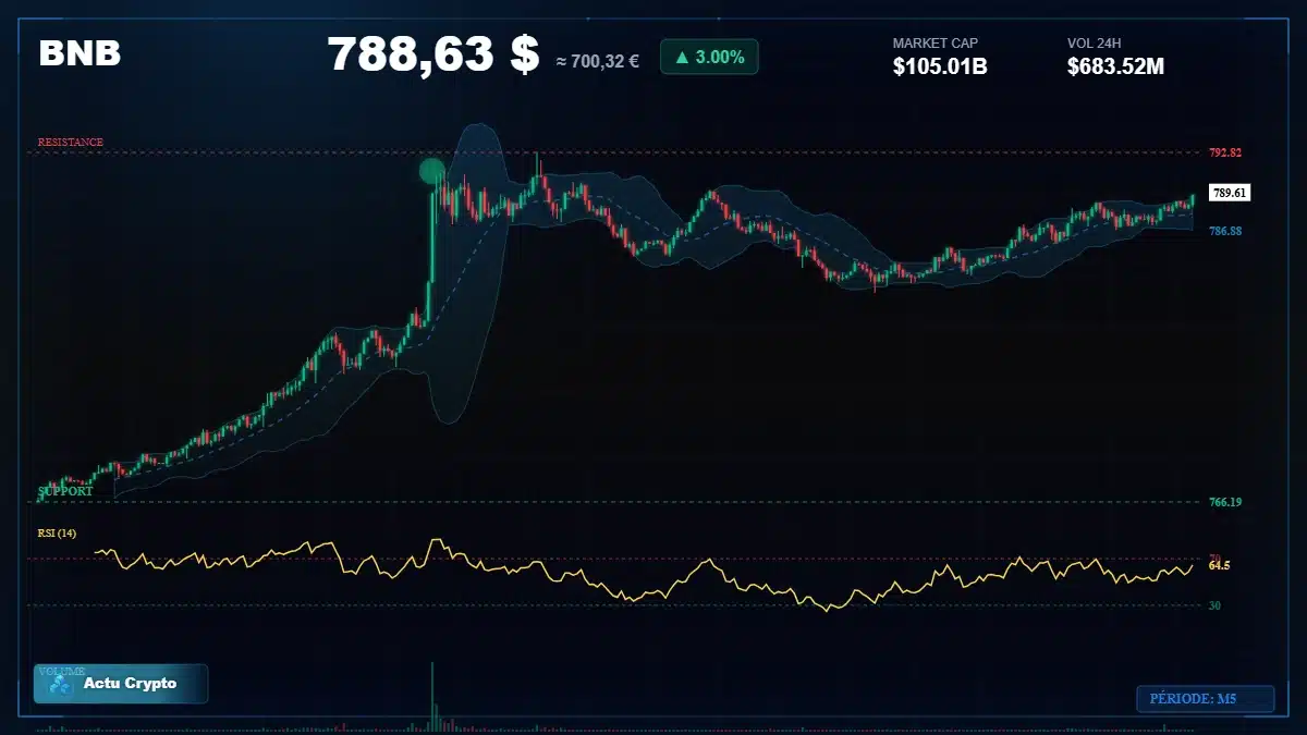 Graphique du cours BNB Analyse technique du cours BNB avec données de marché récentes