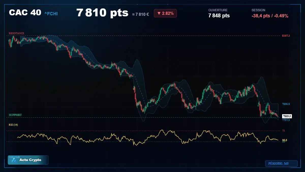 Graphique du cours CAC 40 (^FCHI) Analyse technique du cours CAC 40 (^FCHI) avec données de marché récentes