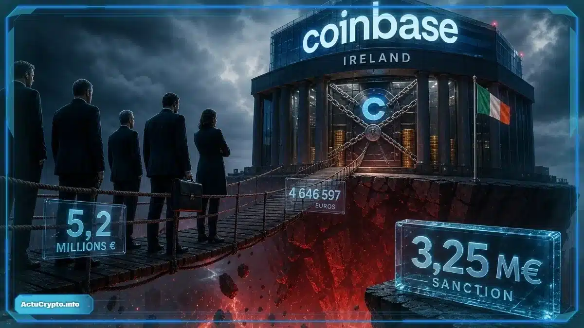 Photo réaliste d’un compte client ségrégué insuffisamment approvisionné sous contrôle réglementaire en Irlande, tandis que Coinbase corrige les rapprochements et qu’une sanction attend encore une validation judiciaire.
