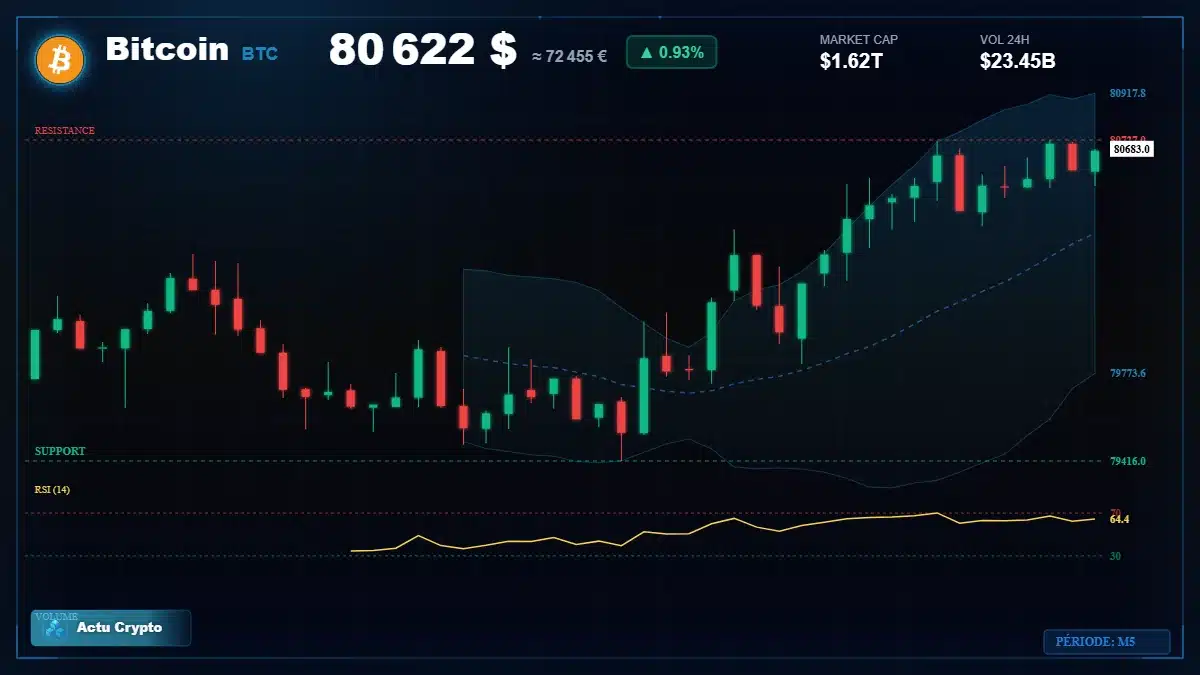 Graphique du cours Bitcoin à 80622 $ Analyse technique du cours de Bitcoin de bitcoin à 80622 $ aujourd'hui