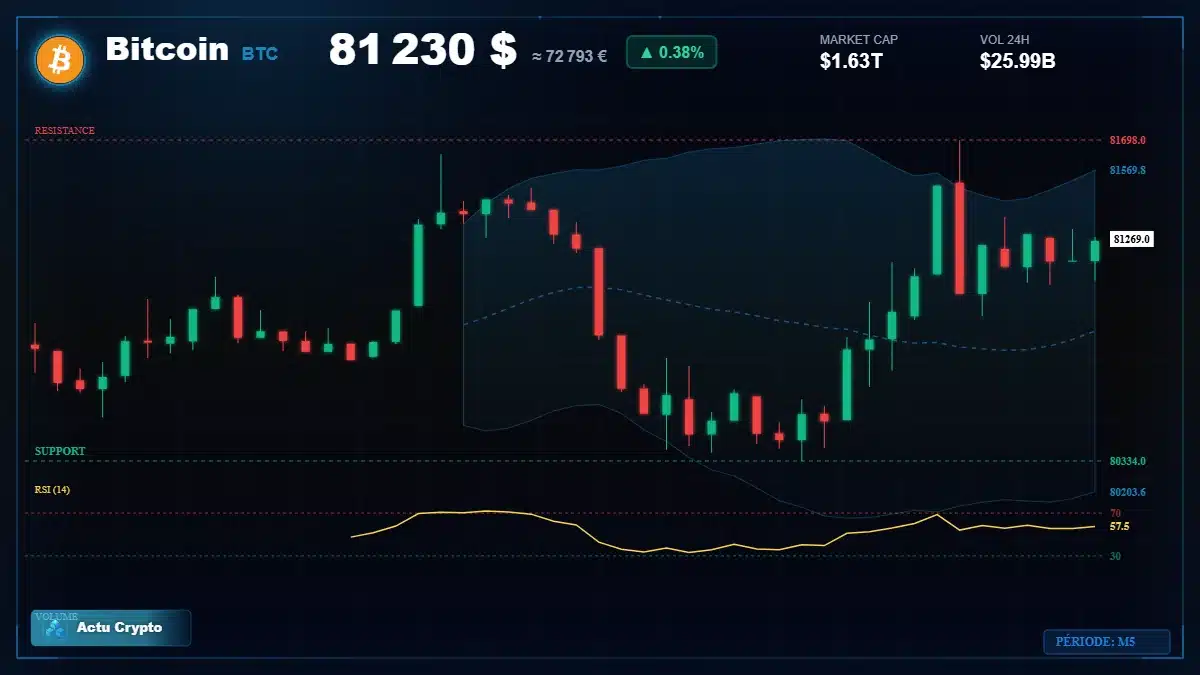 Graphique du cours Bitcoin à 81230 $ Analyse technique du cours de Bitcoin de bitcoin à 81230 $ aujourd'hui