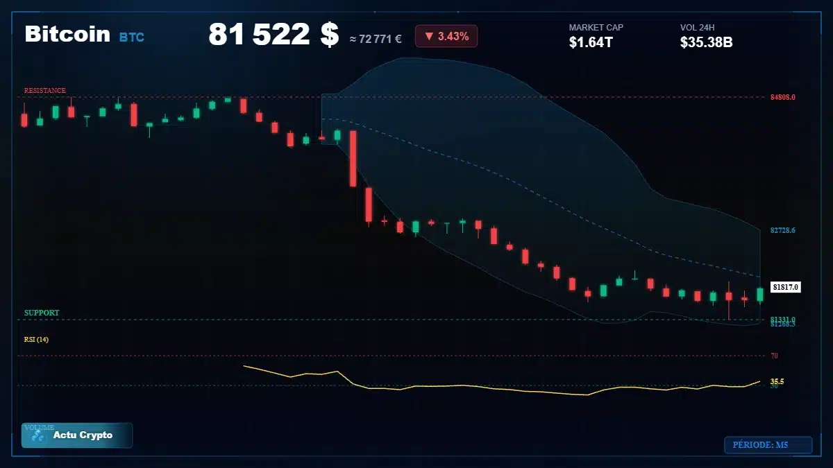Graphique du cours Bitcoin à 81522 $ Analyse technique du cours de Bitcoin de bitcoin à 81522 $ aujourd'hui