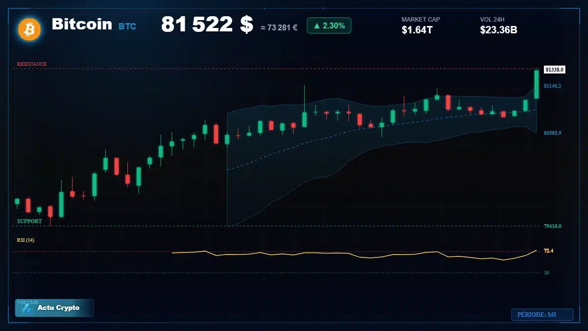 Graphique du cours Bitcoin à 81522 $ Analyse technique du cours de Bitcoin de bitcoin à 81522 $ aujourd'hui