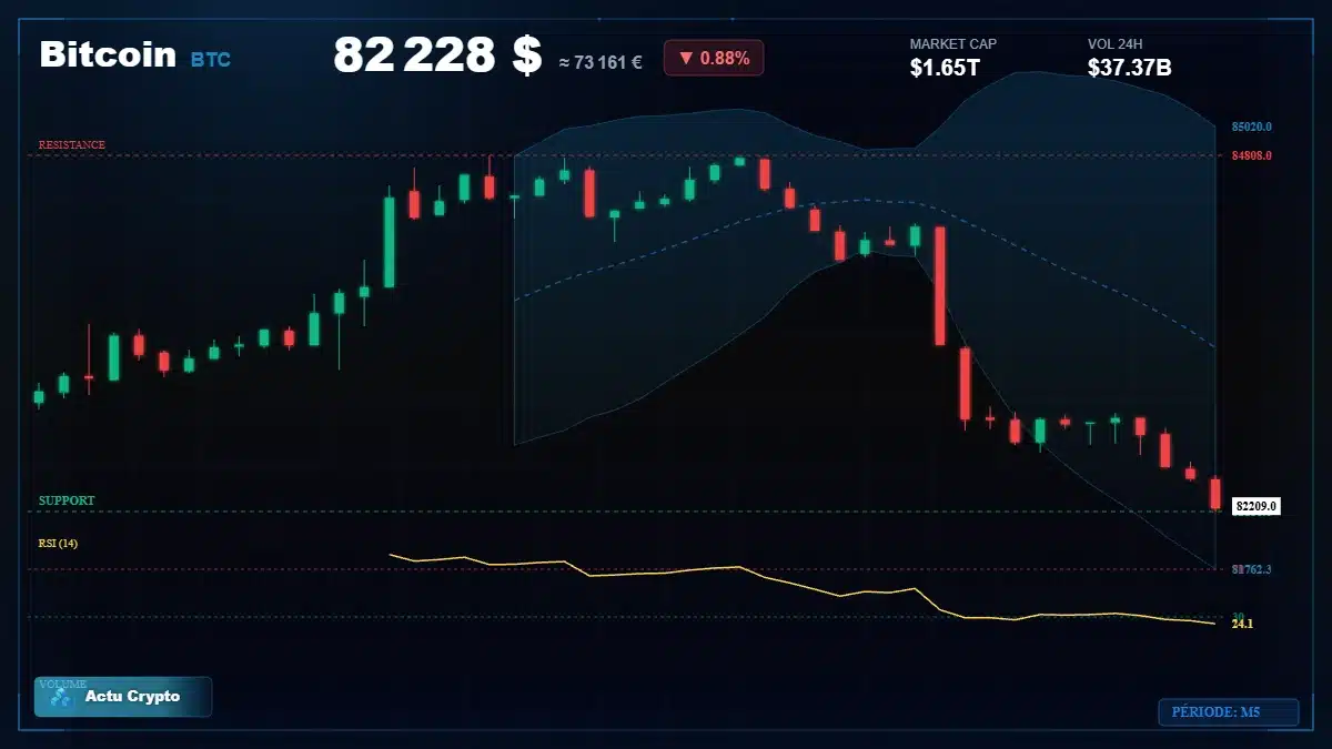 Graphique du cours Bitcoin à 82228 $ Analyse technique du cours de Bitcoin de bitcoin à 82228 $ aujourd'hui